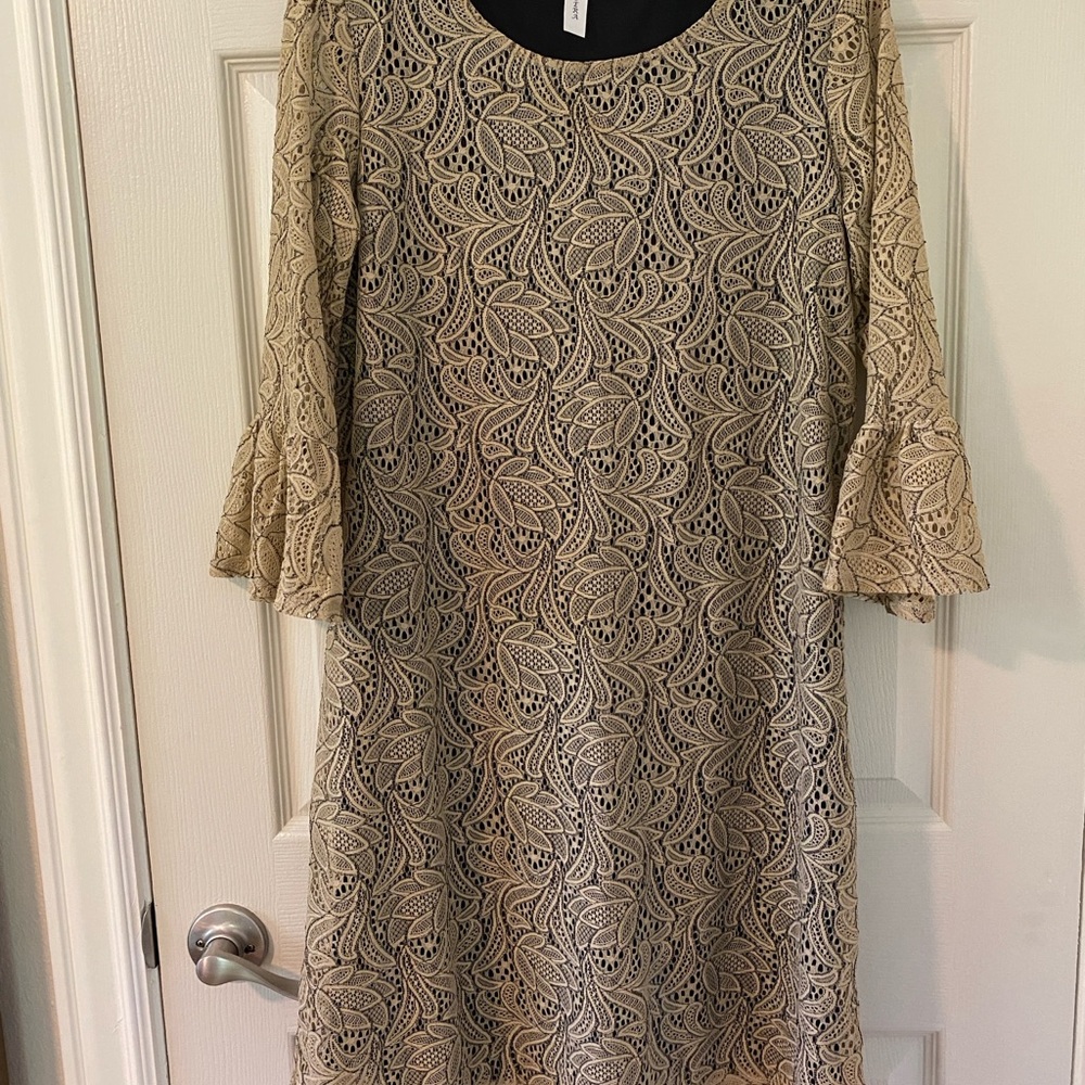 Tacera Gold Sheath Dress with Bell Sleeves